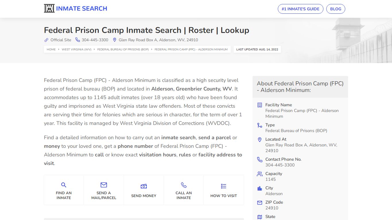 Federal Prison Camp Inmate Search | Roster | Lookup